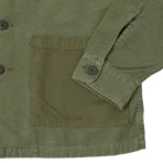 orSlow Contrast Pocket Sateen Overshirt – Olive Stone - Image 2