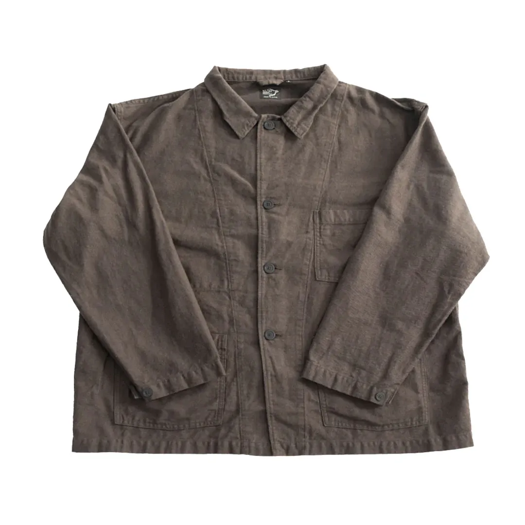 orSlow-Cotton-Linen-Moleskin-Relax-Fit-Simple-Work-Jacket-Charcoal-Front.webp OrSlow 01-6061-60K Moleskin Simple Work Jacket – Charcoal - Image 1