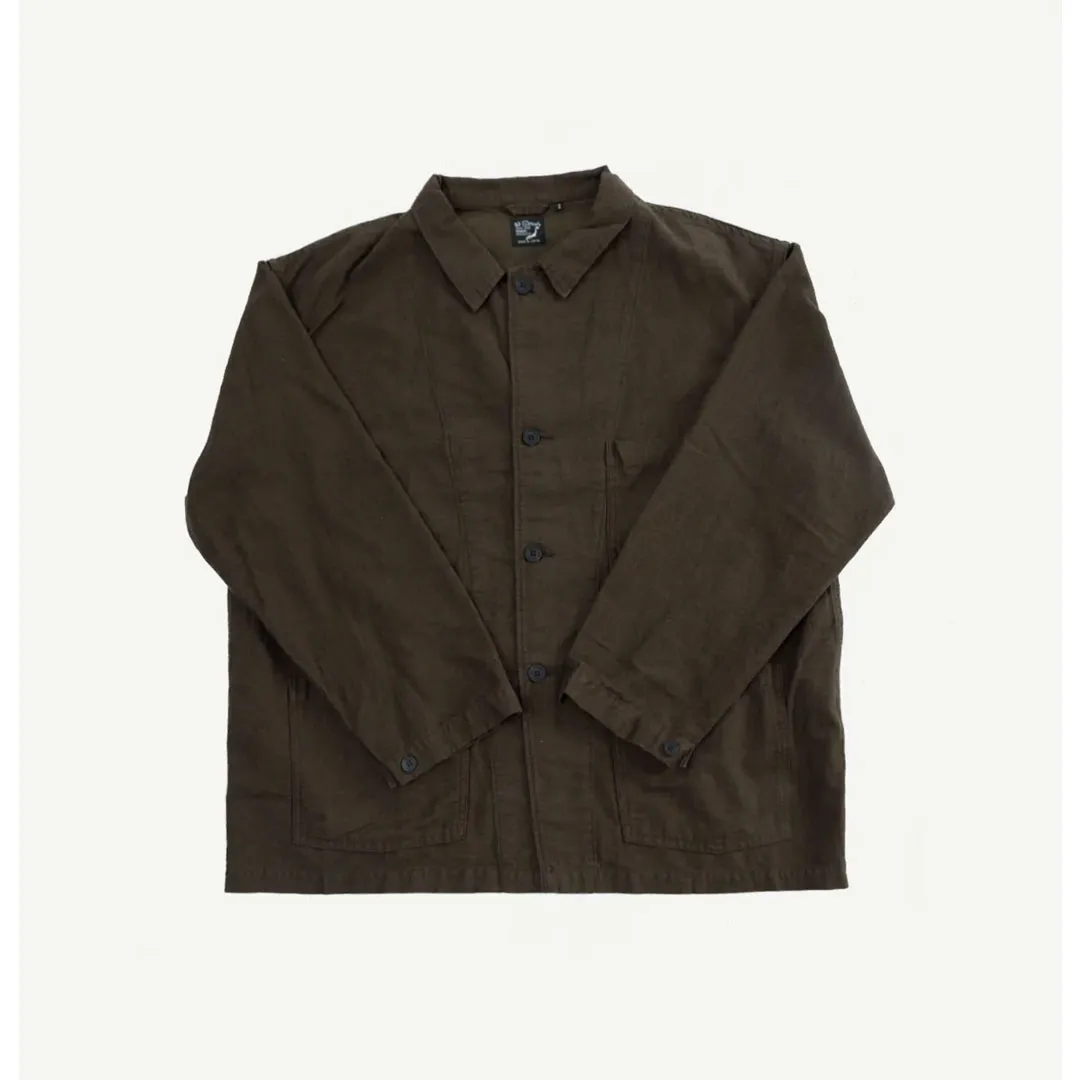 orSlow-Cotton-Linen-Moleskin-Relax-Fit-Simple-Work-Jacket-Front.webp OrSlow 6061 Moleskin Simple Work Jacket – Coffee Brown - Image 1