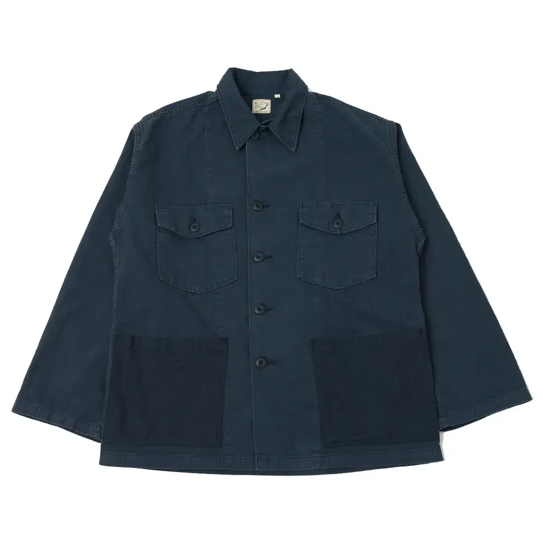 orSlow-Herringbone-Twill-Contrast-Pocket-Overshirt-Navy-Front.webp orSlow Herringbone Twill Contrast Pocket Overshirt – Navy - Image 1