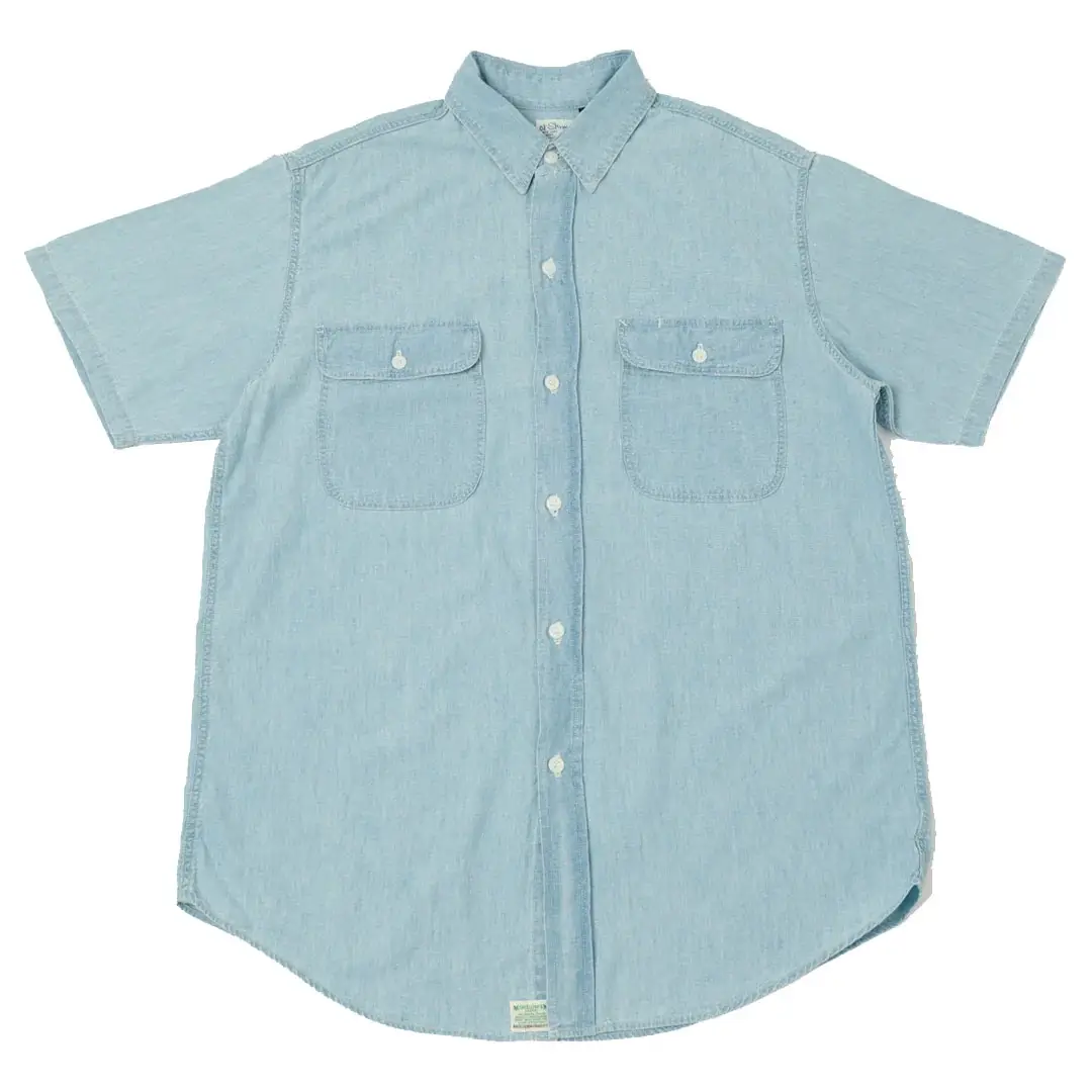 orSlow-Short-Sleeve-Chambray-Work-Shirt-Front.webp orSlow Short Sleeve Chambray Work Shirt - Image 1