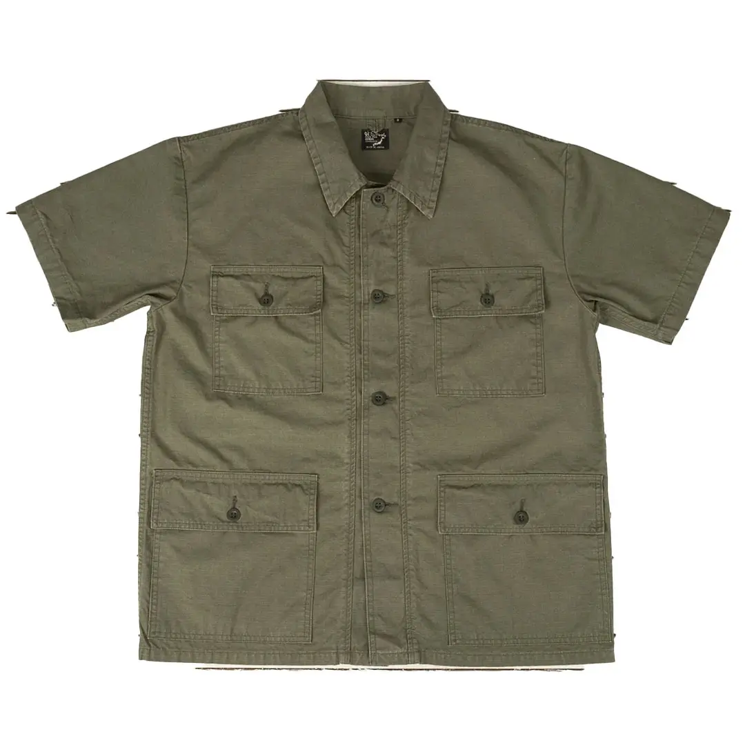 orSlow-Utility-Short-Sleeve-Shirt-Jacket-Olive-Front.webp orSlow Utility Short Sleeve Shirt Jacket Olive - Image 1