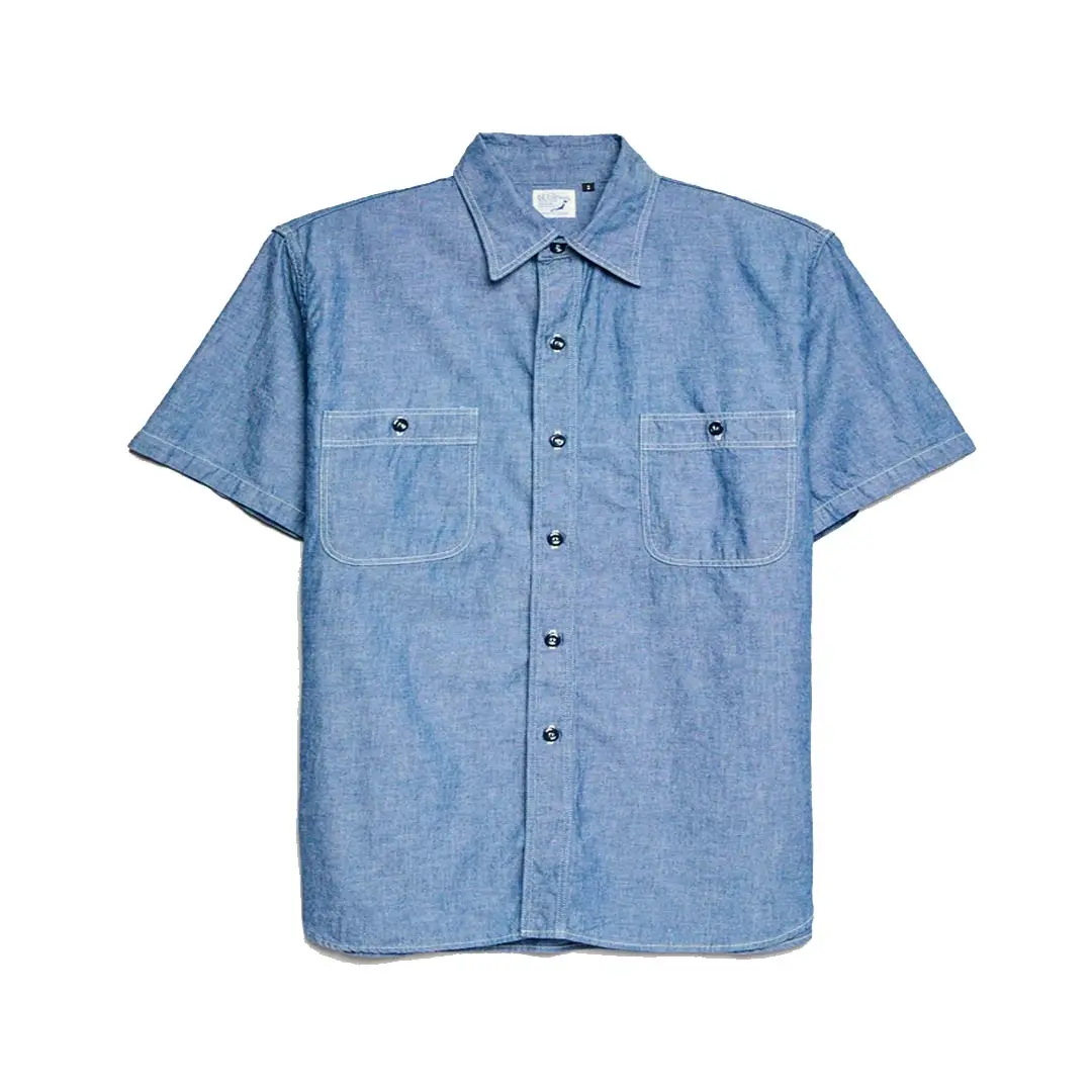 orSlow-Vintage-Fit-SS-Chambray-Work-Shirt-in-Indigo-Front.webp orSlow Vintage Fit SS Chambray Work Shirt in Indigo - Image 1